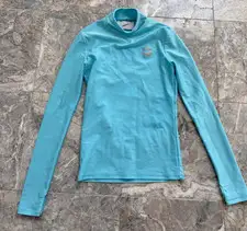 Coperni Paris Robin's Egg Blue logo long sleeved top with thumb holes sz sz XS