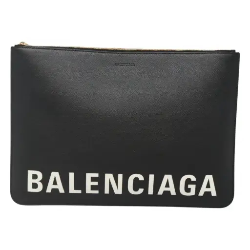 Balenciaga Ville Pouch Leather Black Leather Clutche & Pouche Bag (Pre-Owned)