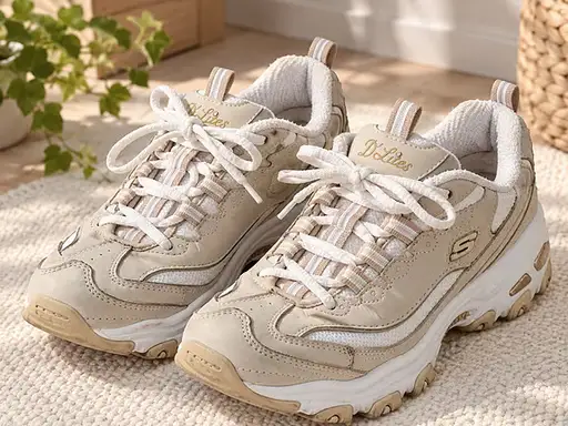 Hvide/beige Skechers i ruskind, D' Lites, størrelse 37