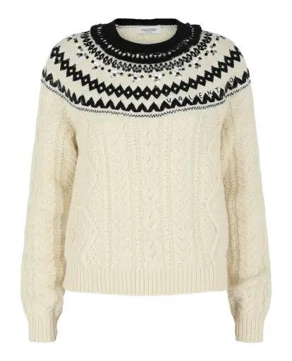 Embroidered Cable Knit Sweater