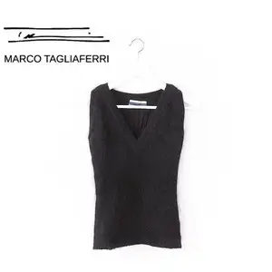 A3426/美品 春夏 MARCO TAGLIAFERRI マルコタリアフェリ ウール アンゴラ ノースリーブ ニット ベスト セーター42黒/イタリア製 レディース