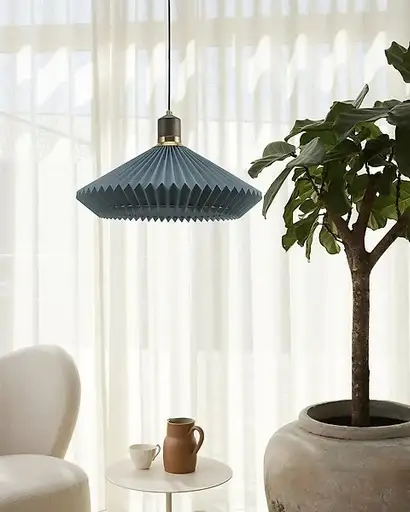 Halo Design - Michael Waltersdorff, Emanuele Patton & Carolíne Bjørn - Pendant ceiling lamp - Paris Pendant Ø40 cm – Blue - Metal, Wood, Fabric