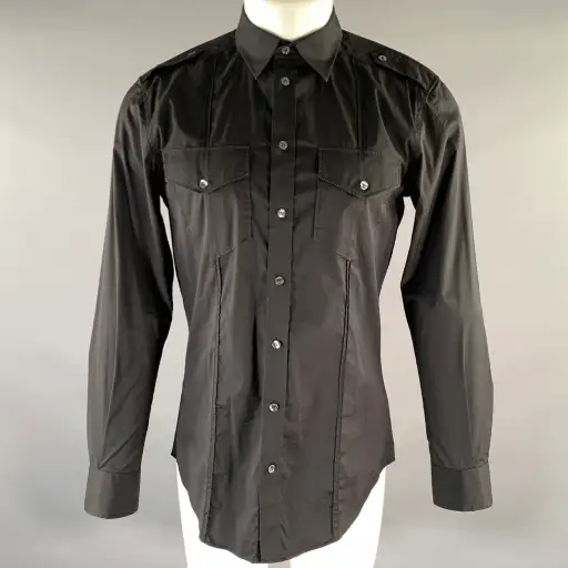 D&G by DOLCE & GABBANA Size M Black Cotton Elastane Long Sleeve Shirt