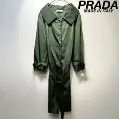 希少 PRADA 上質 ナイロン Aライン 丸襟 ベルト デザイン ロングコート