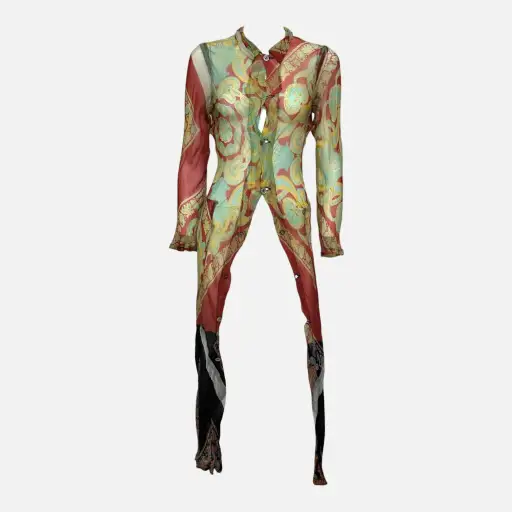 Comme Des Garcons F/W 1993 Comme Des Garçons Multicolour Paisley-Print Sheer Panelled Maxi Coat