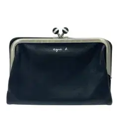 agnes b. アニエスベー がま口 二つ折り財布 折財布 Irene ミディアムウォレット PAW07-03 レザー ブラック