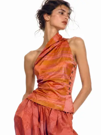 Callaghan by Romeo Gigli SS 1987 Silk Shantung One Shoulder Top Size 8