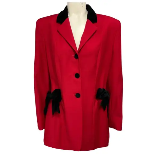 Moschino Cheap and Chic Red / Black Velvet Bow Adorned Wool Blazer