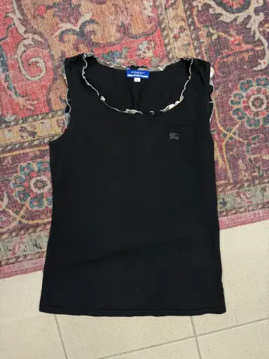 (M) Burberry Blue Label Y2K Black Tank Top with Nova Check Trim