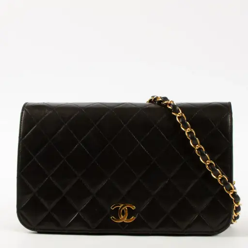 Chanel Vintage Black Lambskin Small Full Flap Bag