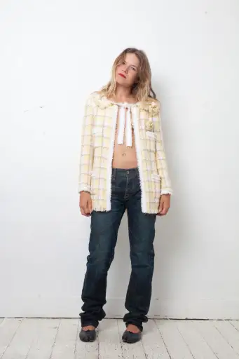 Chanel Cruise 2004 butter yellow and white tweed jacket