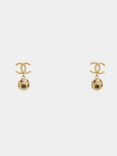 Chanel 2000s Gold Black Coco Swing Earrings