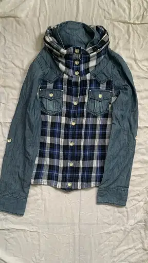 BACKS Bono Hooded Plaid Denim Shirt