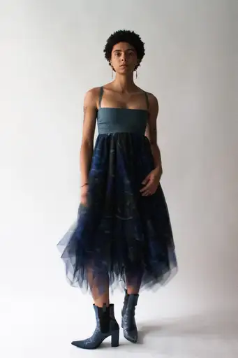 Romeo Gigli Blue Viscose Blend Dress with Abstract Print