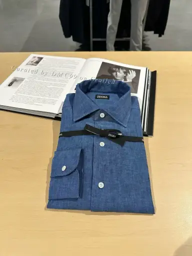 Zegna Men's Blue Linen Standard Shirt
