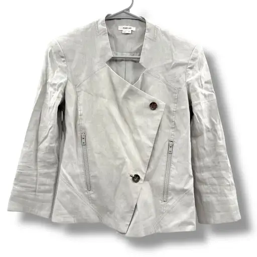 Helmut‎ Lang Gray Moto Jacket Women’s Size 2 Linen Blend Asymmetric Button