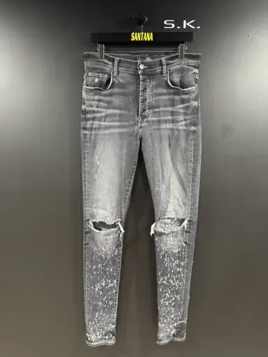 Amiri Grey Shotgun Distressed Stacked Denim Jeans 34