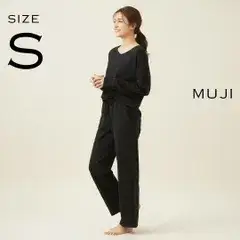 MUJI 無印良品 オーガニックコットン100% ダブルフェイス スウェットイージーパンツ S 黒ブラック ルームウェア パジャマ 部屋着【古着】【中古】【送料無料】