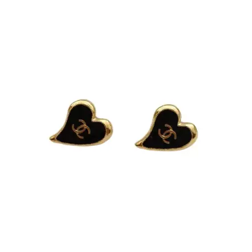 CHANEL 22P Black Heart Stud Earrings Alloy