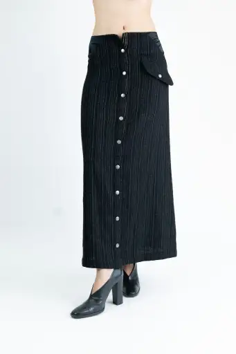 Yohj Yamamoto Y's   Wool Stripes Snap Buttons Skirt