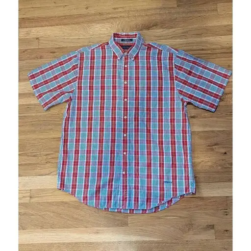 Daniel Cremieux Short Sleeve Plaid Button Down Large America 4th of July Western