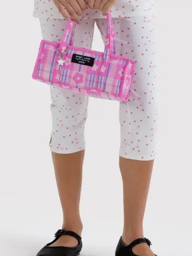 Sandy Liang Pink Floral Plaid Patchwork Mini Tote
