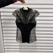 Olivier Theyskens $2650 Black Lace Silk Womens Top 36 US 4 Made In Italy NWT