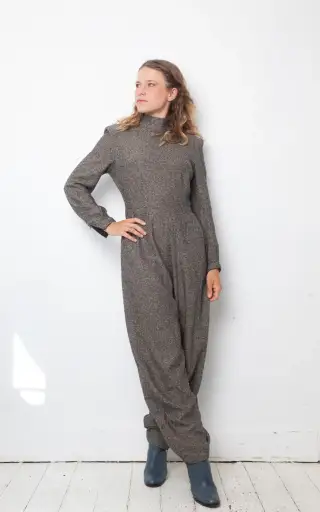 vintage custom grey made wool jumpsuit from Chanel fabric