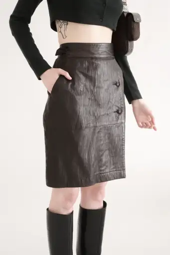 Issey Miyake Crinkle leather skirt