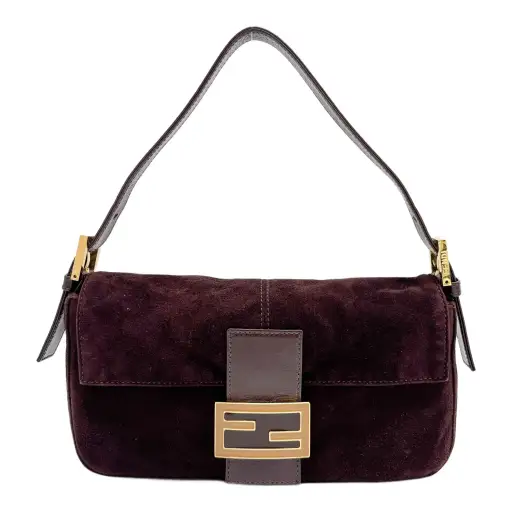 Baguette Brown Suede Shoulder Bag