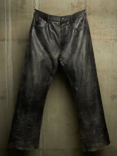 Rick Owens SS25 "HOLLYWOOD" Black Tamponato Calf Leather GETH Jeans