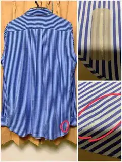★美品★ギャルソンオムドゥ パッチワークシャツ ストライプ 青×白 XL レア
