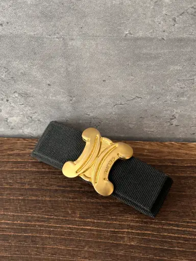 Celine Triomphe Bow Hair Clip 🖤✨｜Gold-Tone Triomphe × Black Grosgrain × Statement Design