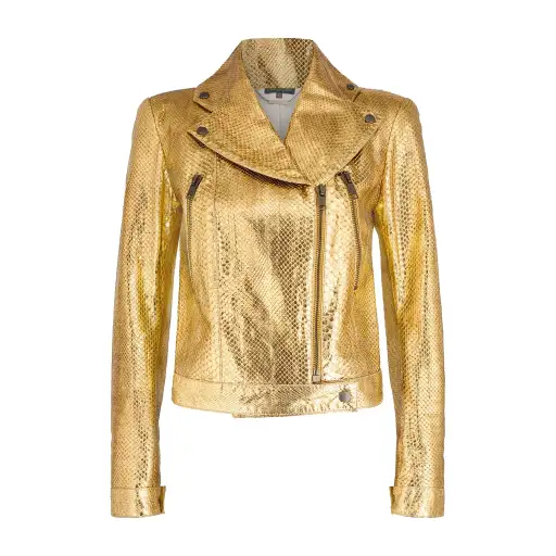 2000s Alexander McQueen Gold Python Leather Biker Jacket
