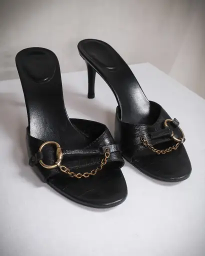 GUCCI Tom Ford Era Horsebit Leather Mules Heels, EU 37.5