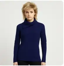 Vintage 80s Claude Montana womens sweater size Small navy blue asymmetric collar