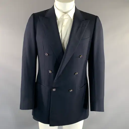 BRIONI Chest Size 38 Navy Silk Peak Lapel Sport Coat