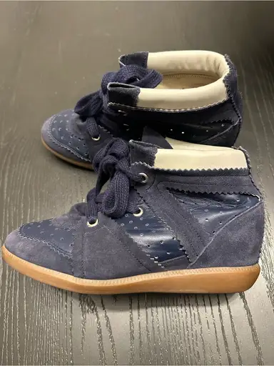 Isabel Marant Navy Suede & Leather Wedge Sneakers