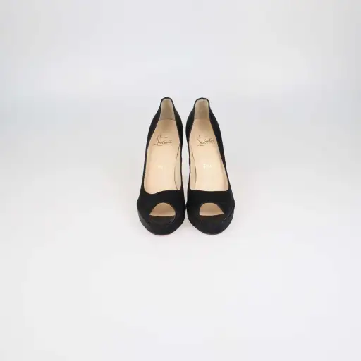 Christian Louboutin Black Satin Very Prive Peep Toe Pumps