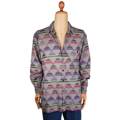 MISSONI shirt. Vintage from the 2000s. Ikat print pattern. Male buttoned shirt. button-down shirt. Cotton fabric. Multicolor shirt.