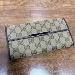 美品GUCCI GG Canvas Metal Bar Long Wallet