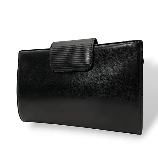 Yves Saint Laurent - Leather Clutch Bag Black Gold YSL Zip Pull Vintage - Clutch bag