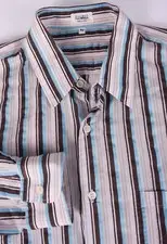 Giuliano Fujiwara Shirt White Blue Stripe Made in Italy Size L /52 *g0818178