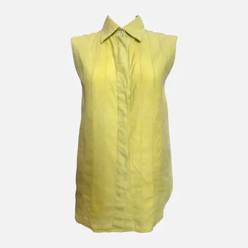 Hermès by Martin Margiela S/S 2001 Yellow Linen Pintucked Sleeveless Shirt Dress