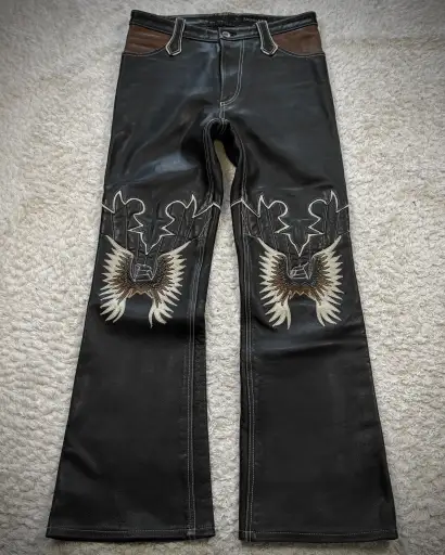 Yasuyuki Ishii Tribe Flared Leather Pants