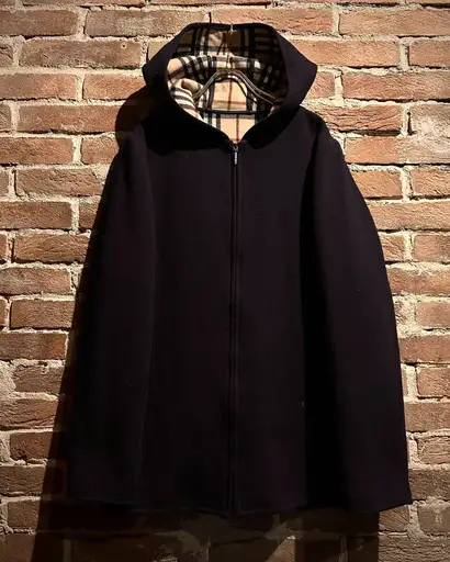 【Caka act3】“BURBERRY LONDON” Nova Check Lining Zip Up Hooded Wool Jacket