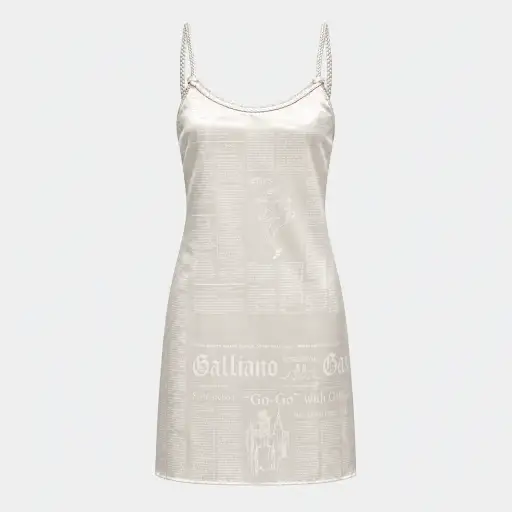 Ivory Newspaper Gazette Silk Dress John Galliano 2000s