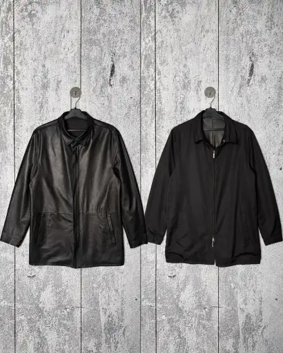 Ermenegildo Zegna Mens Reversible Leather Zip-Up Coat Jacket