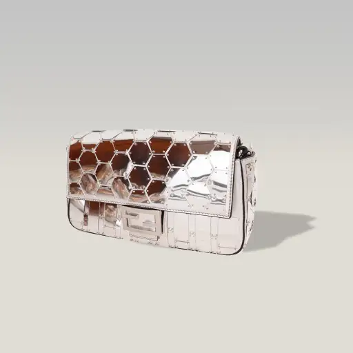 Fendi Baguette Limited Edition Argento con Effetto Specchio Mosaico