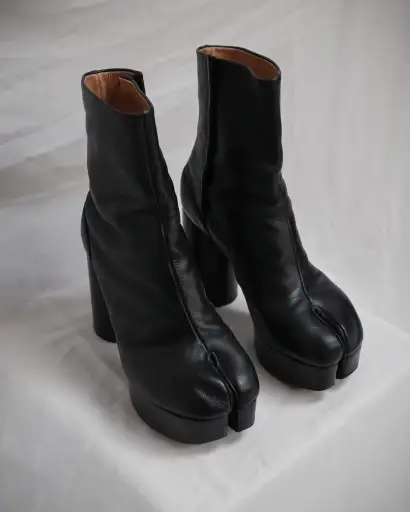 MAISON MARGIELA Tabi Platform Boots Black Leather, EU 36
